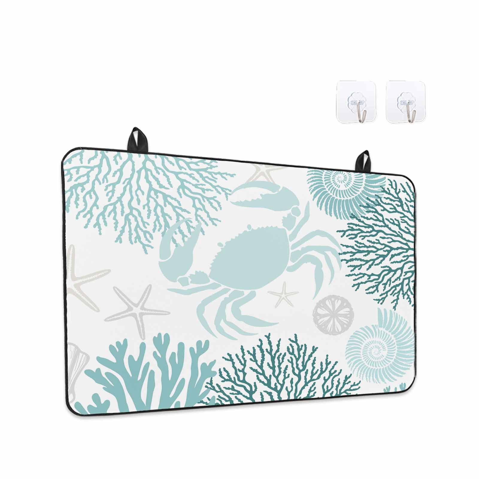 Teal Green Crab Coastal Stove Top Cover for Electric Stove, Heat-proof & Non Slip Glass Top Stove Cover Protector, Summer Coral Nautical Kitchen Flat Cooktop Rubber Mat 24x21 Inches
