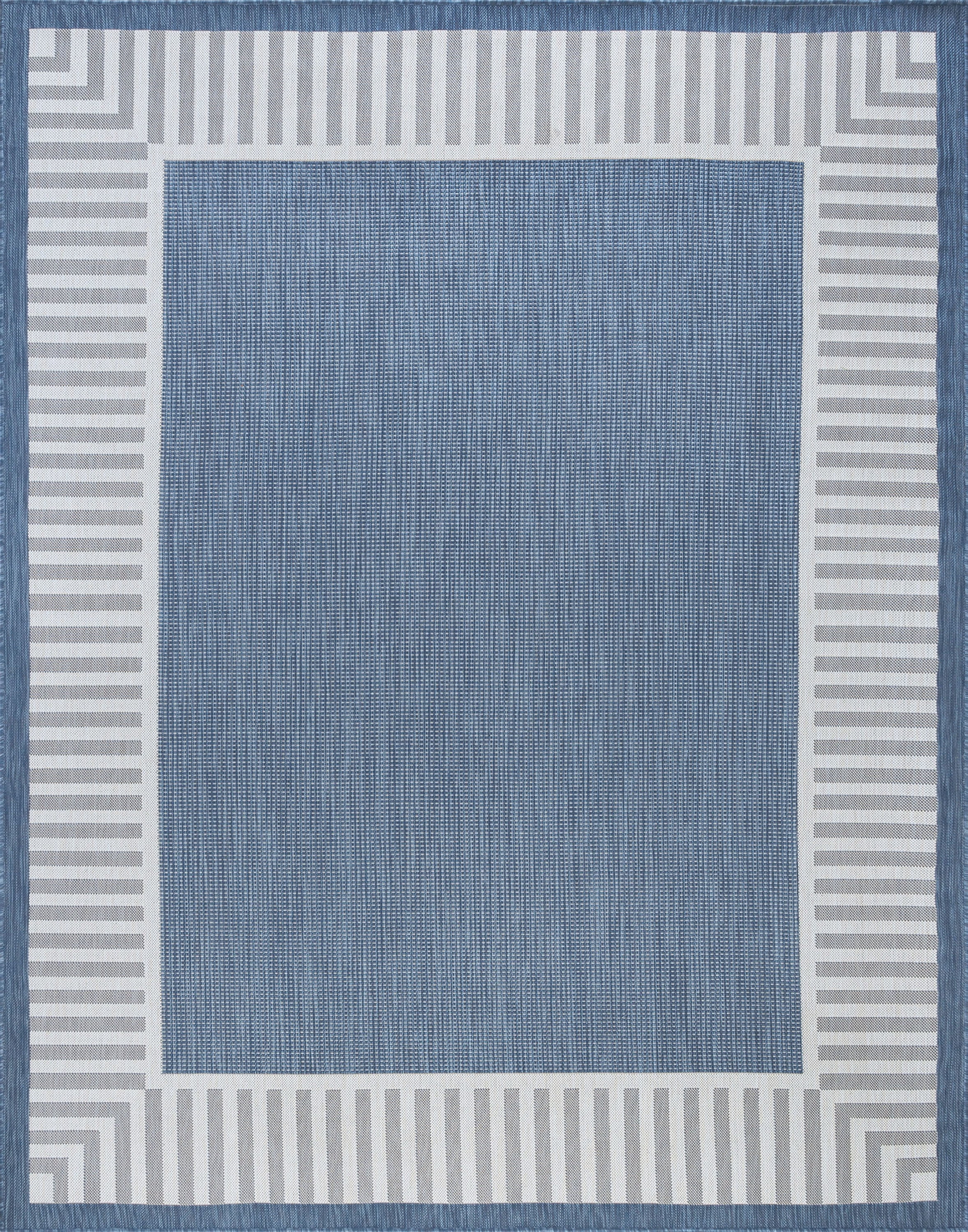 5x8 Water Resistant, Indoor Outdoor Rugs for Patios, Front Door Entry, Entryway, Deck, Porch, Balcony | Outside Area Rug for Patio | Blue, Striped Border | Size: 5'3'' x 7'3''