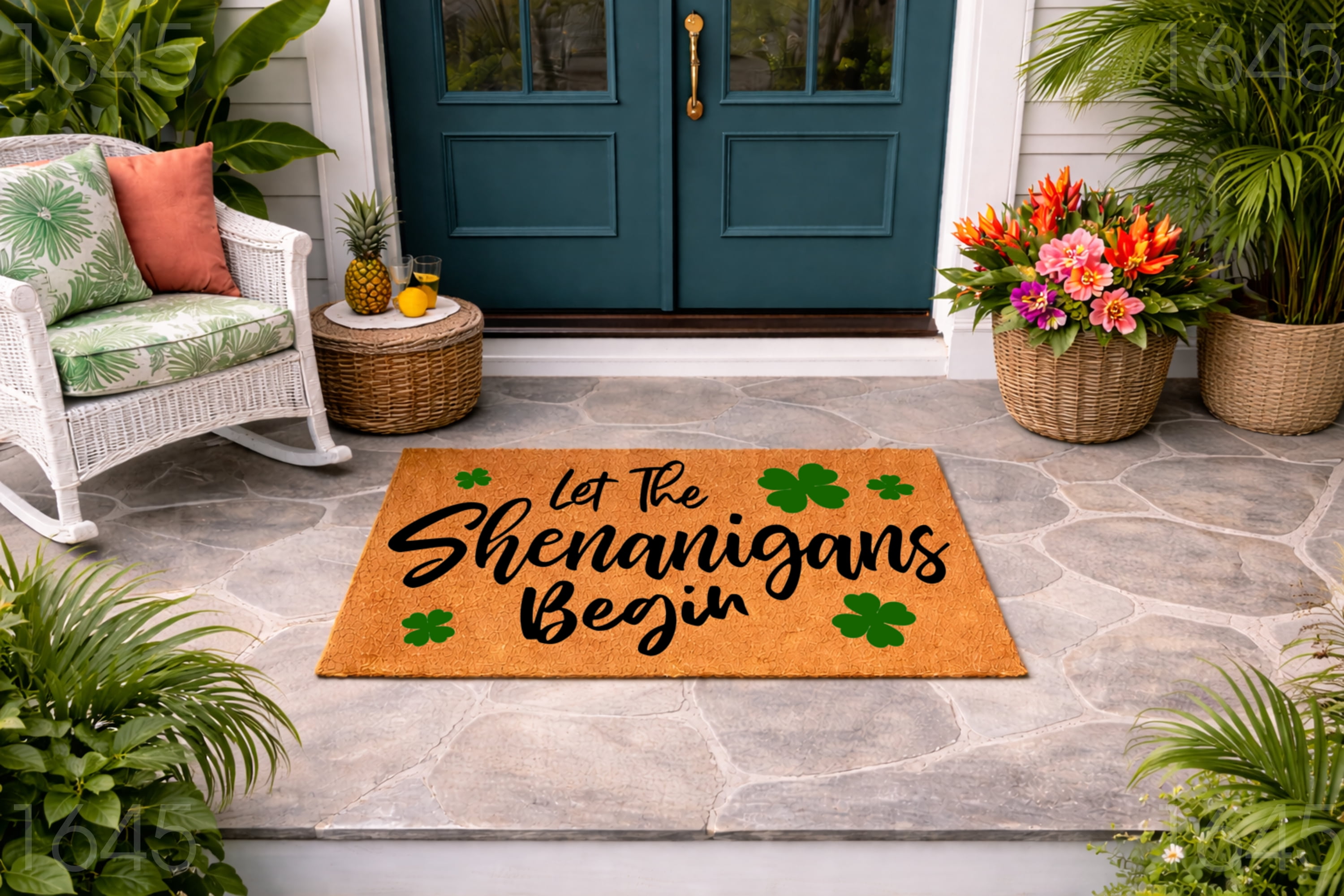 Let The Shenanigans Begin, Shamrock Design Doormat - Brown Coir PVC Outdoor Doormat (18x30 inches)