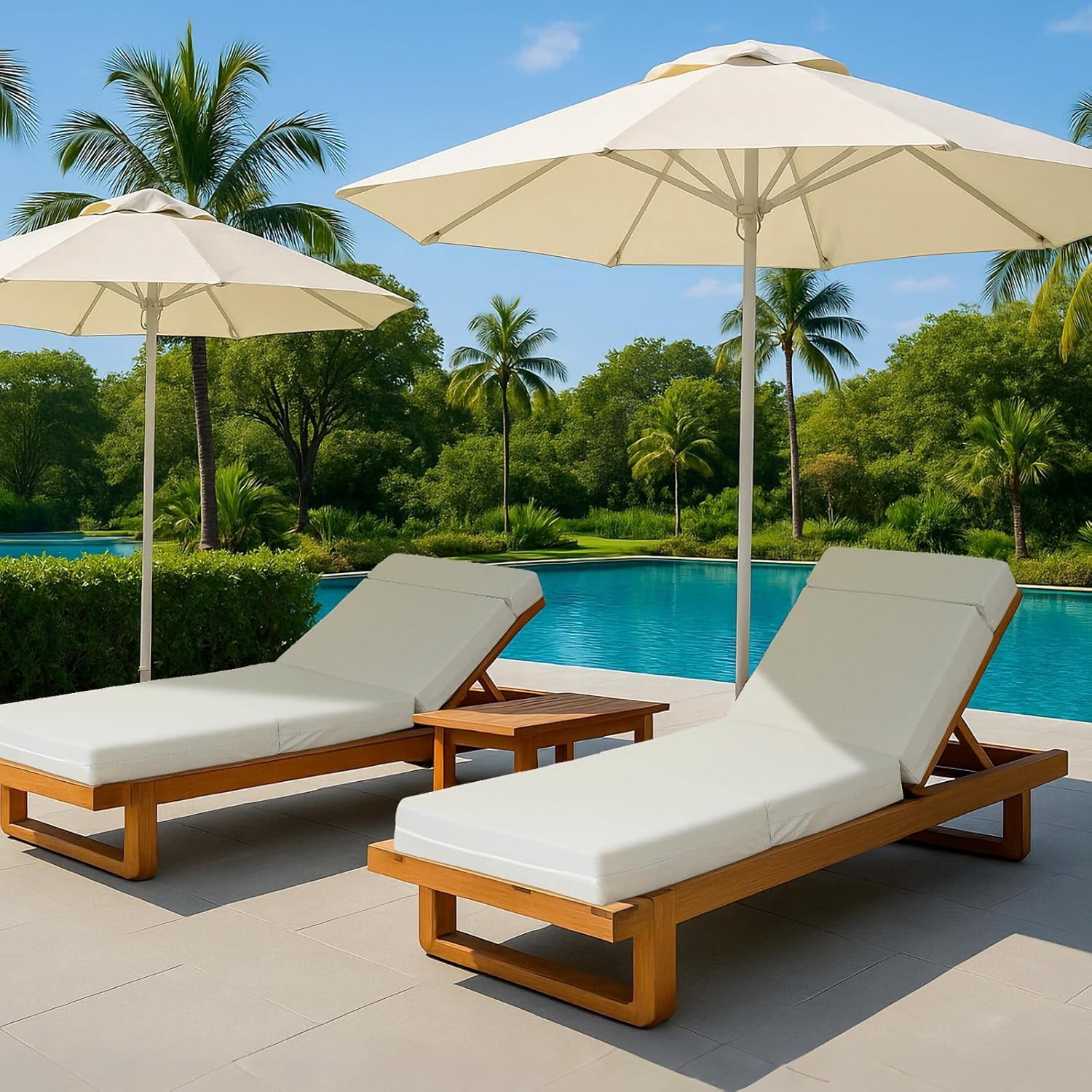 Bronkige 2 Pcs Chaise Lounge Cushions Outdoor, 72x21x5 Inch Thick Waterproof Outdoor Furniture Cushions with Removable Cover, Patio Lounge Chair Cushions for Outdoor Furniture, Beige