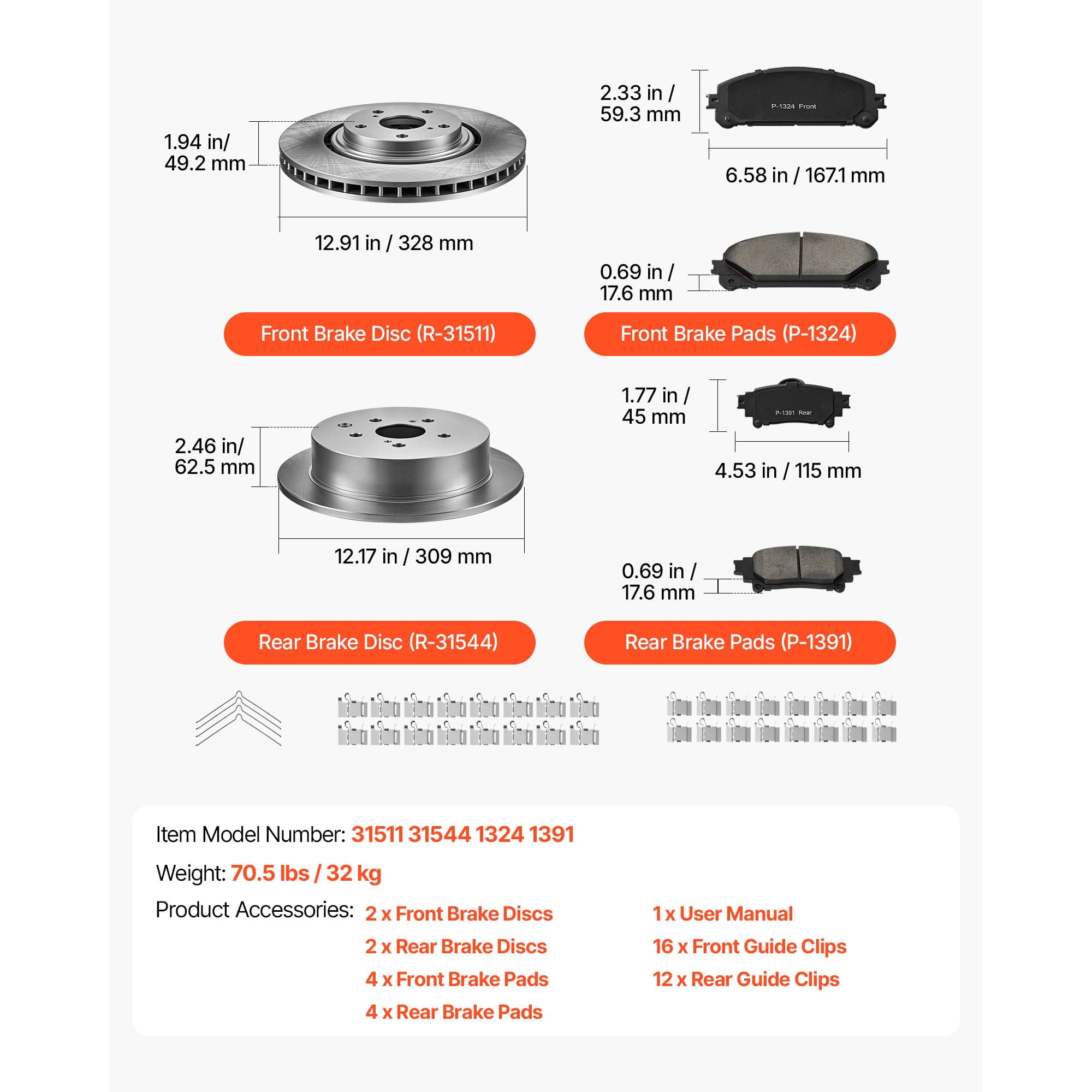 KFFKFF Front & Rear Brake Kit with Ceramic Brake Pads & Hollow Rotors, Compatible with 2010-2015 Lexus RX350, 2010-2015 Lexus RX450H, 2015-2019 Toyota Highlander, 2011-2020 Toyota Sienna