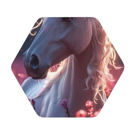 

Salouo Flower White Horse Print Round Coaster Drink Coasters Leather Bar Beer Beverage Coasters for Drinks Set of 4 for Tabletop Protection Coffee Table Decor