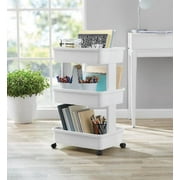 Mainstays 3-Tier Plastic Rolling Laundry Cart, Arctic White
