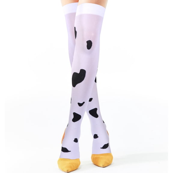 Topbathy 1 Pair Cow Print Leg Warmers Knee High Socks Nylon Breathable for Women Everyday Wear
