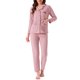 thumbnail image 1 of Conjunto de lounge para mujeres INSPIRE CHIC, de algodón, con botones, manga larga, pantalones, patrón acanalado con bolsillo, conjunto de pijama, ropa de casa, S, rosa, 1 of 6