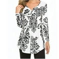 thumbnail image 1 of IROINID Liquidation Chemises à Manches Longues Col en V pour Femmes Blouse Ample Imprimée Tunique Confortable, Blanc, 1 of 6