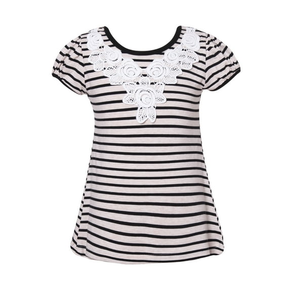 Richie House Girls' Striped T-shirt with Lace RH2276