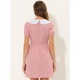 thumbnail image 4 of Vestido entallado y con vuelo de manga corta abullonada con cuello Peter Pan en contraste para mujer Rosa L, 4 of 5
