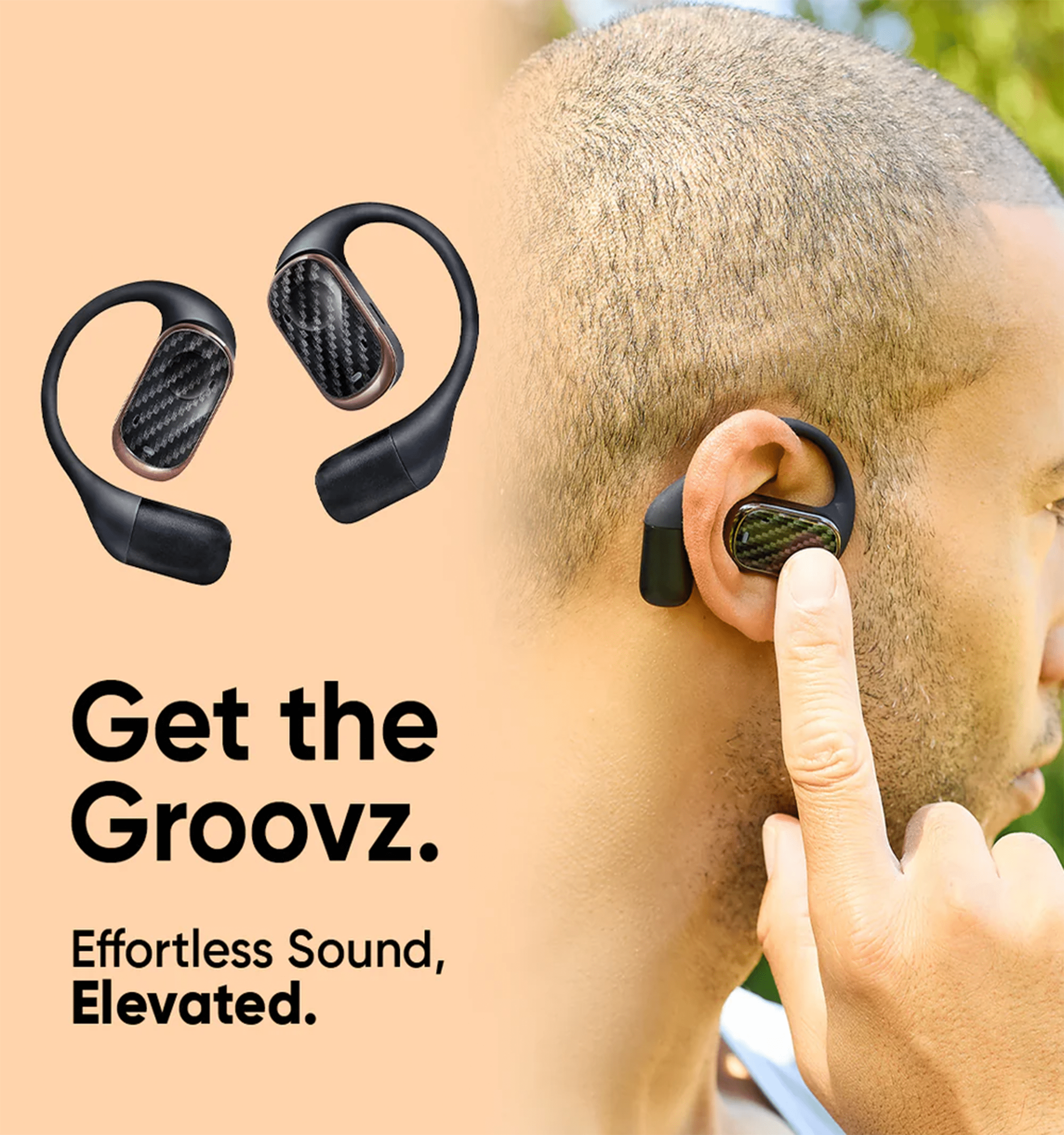 GROOVZ Open-Ear True Wireless Headphones with Charging Case - WHITE MARBLE