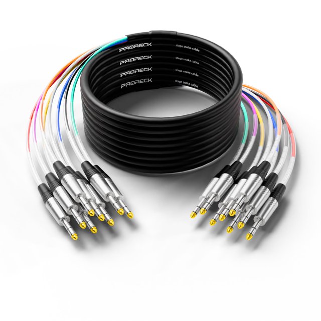 Cable Snake PRORECK de 8 canales, blindado TRS a TRS, 25 pies y 1/4 pulgadas