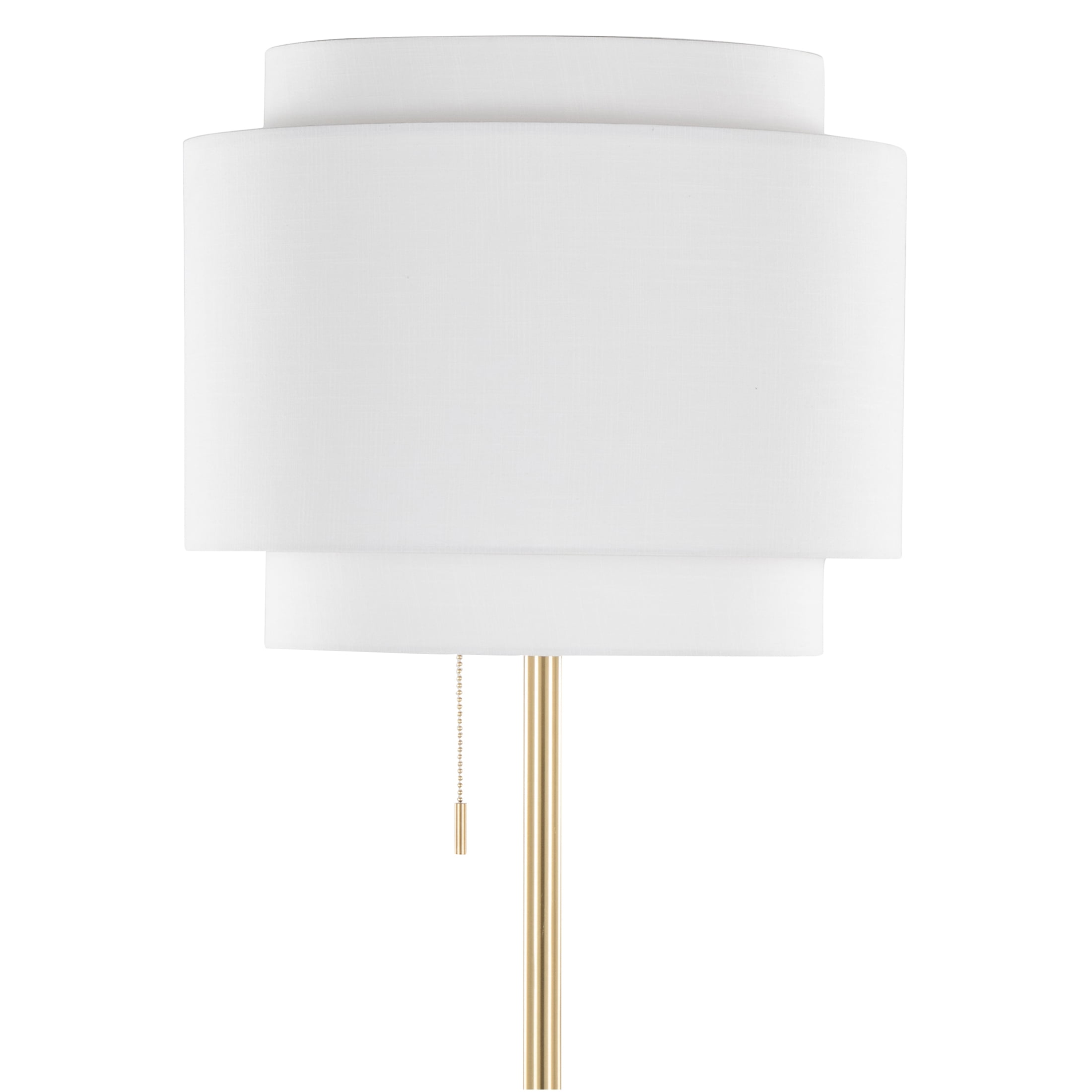 JERFIT 64 Inch Modern Gold Floor Lamp with Tiered Linen Shade, Pull Chain Accent Light for Living Room Bedroom Office