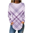 thumbnail image 3 of QATAINLAV Stripe Shirts for Women 2024 Fall Long Sleeve Pullover Tops Outdoor Casual Round Neck Tees Plus Size Loose Fit Tunic Purple XL, 3 of 6