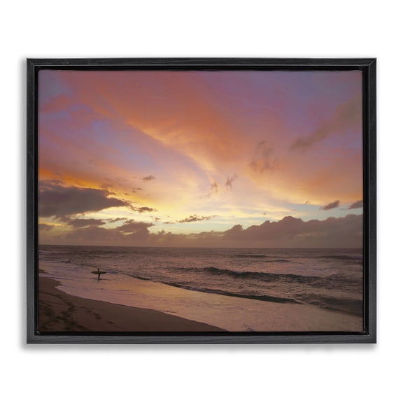 Stupell Industries Tropical Surfing Beach Waves at Sunset Black Floating Frame Canvas Art, 21 x 17, by Unsplash