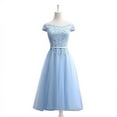 thumbnail image 5 of Long Blue Bridesmaid Sisters Dress One-shoulder Evening Dress, 5 of 6