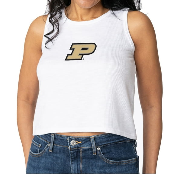 Women's White Purdue Boilermakers Brie Sandwash Tri-Blend Cropped Tank Top
