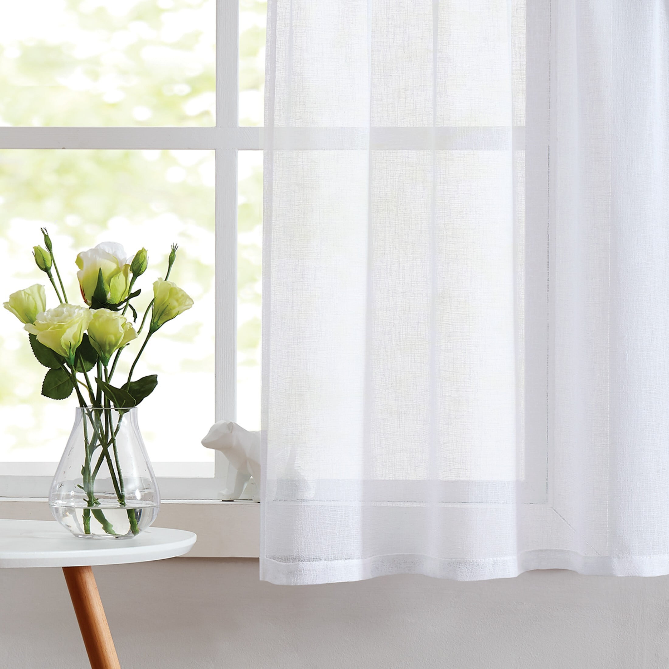 Fragrantex White Semi Sheer short Curtains 54 inch Length Faux Linen