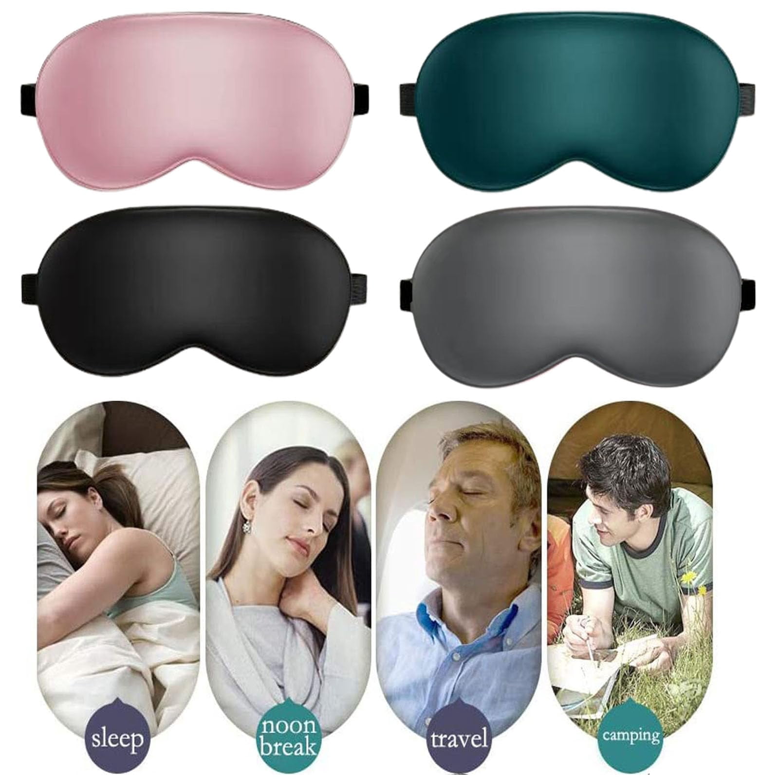 4 Pieces Anti-Light Silk Sleep face mask, Soft and Comfortable Eye Masks, Adjustable Eye Masks, Suitable for Children, Men and Women, Travel, Rest Sleep face mask (4 Colours)