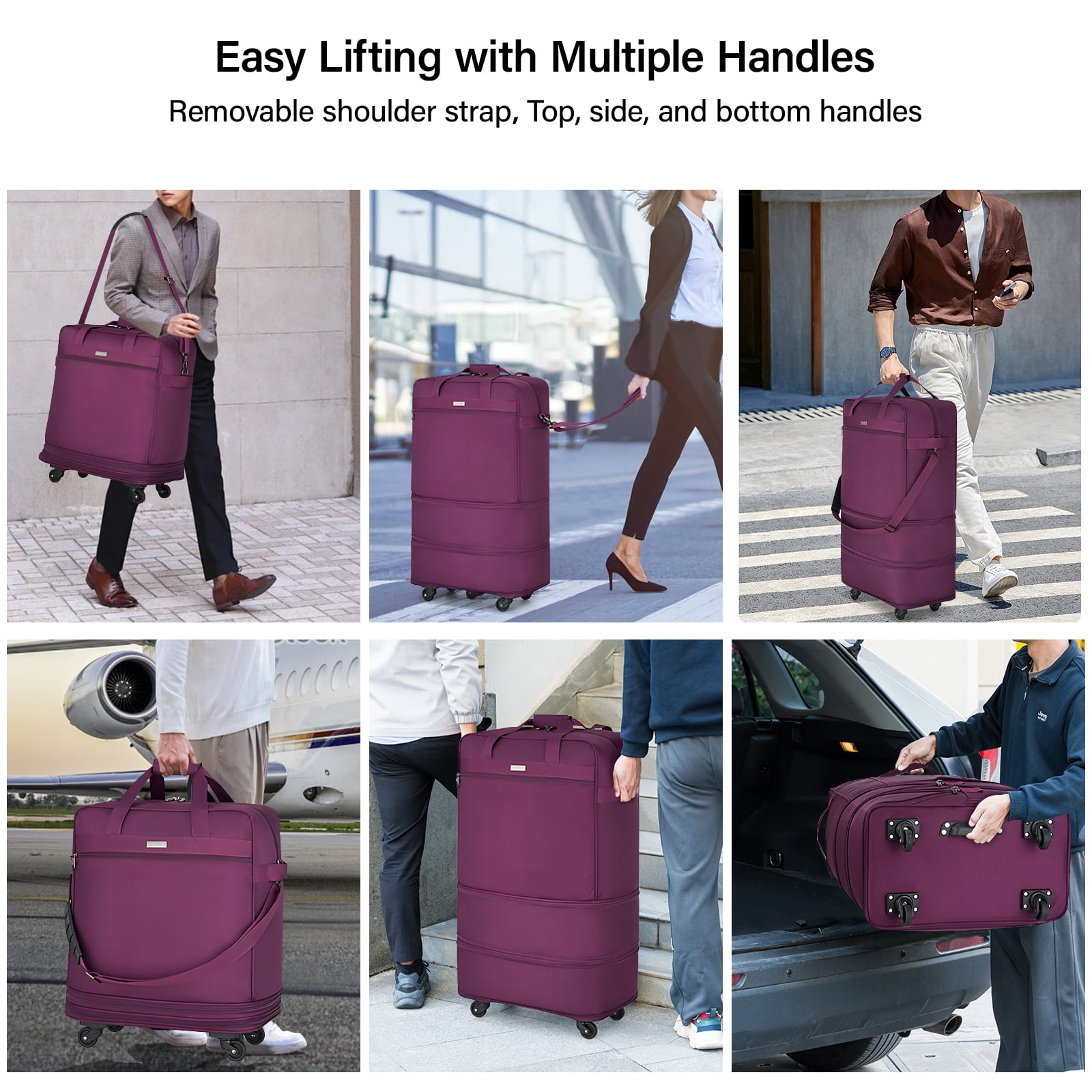 Hanke Suitcases with Wheels Expandable Foldable Luggage Bag Suitcase Collapsible Rolling Travel Bag Duffel Bag for Men Women Lightweight Suitcases,Purple