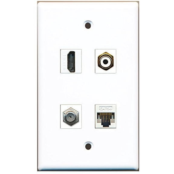 RiteAV - 1 Port HDMI 1 Port RCA White 1 Port Coax Cable TV- F-Type 1 Port Cat5e Ethernet White Wall Plate