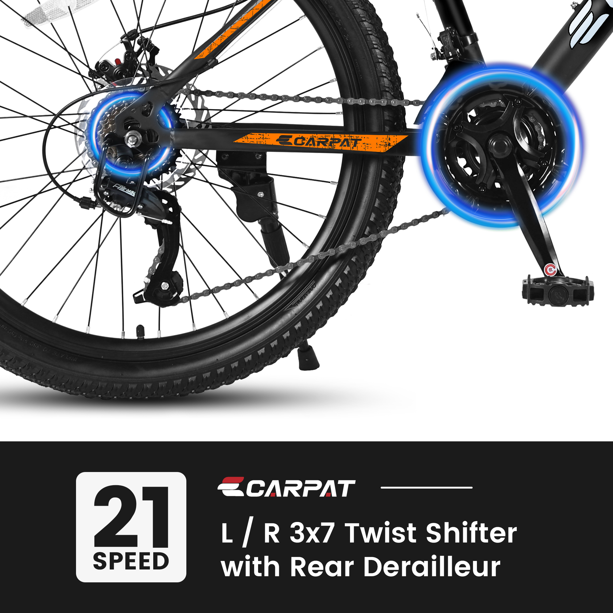 26-Inch Mountain Bicycle for Adults & Teens, Shimano 21-Speed with Disc Brakes, Orange