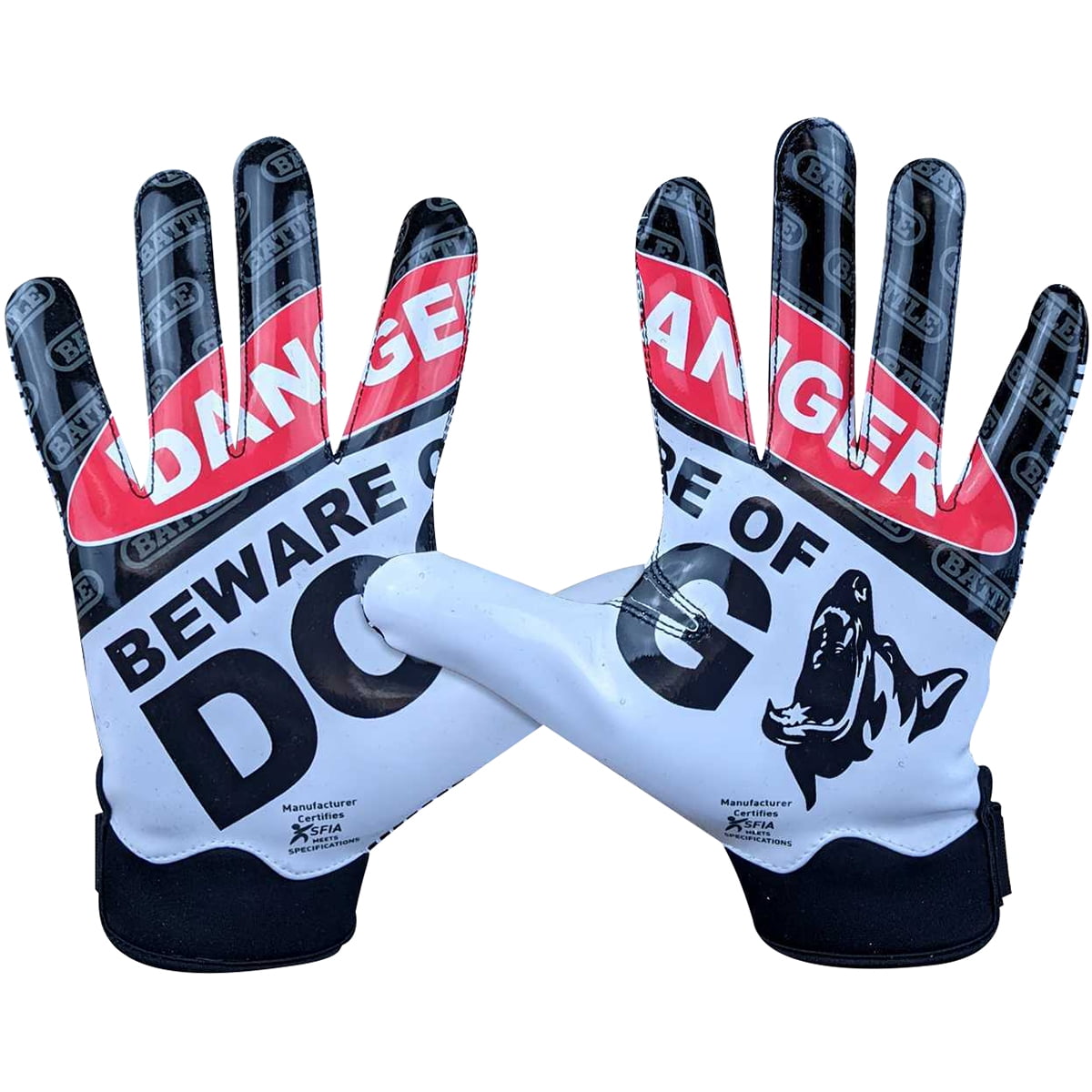 Battle Sports Beware of Dog Doom 1.0 Adult Football Receiver Gloves - Large