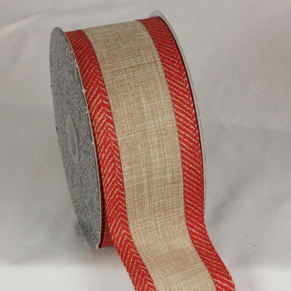 The Ribbon People Red and Tan Brown Wired Craft Ribbon 2.5" x 20 Yards