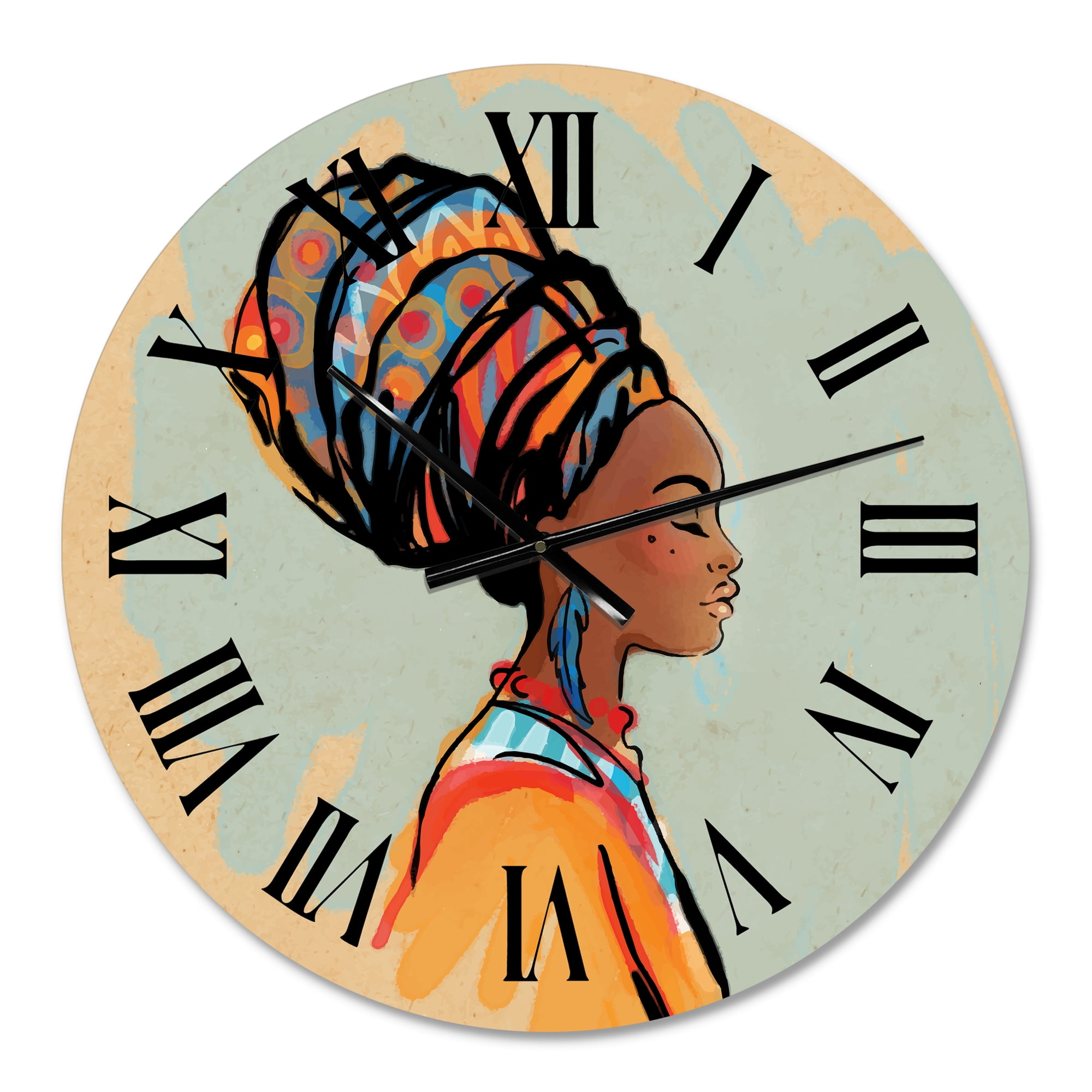 Designart 'Portrait Of Afro American Woman With Turban Iii' Modern Wall Clock
