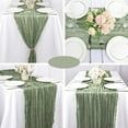 thumbnail image 6 of Table Runner Boho Gauze Cloth Table Runner Rustic Sheer Runner for Wedding Baby Shower Table Decorations 90X400cm,1 x boho table runner,Green, 6 of 7