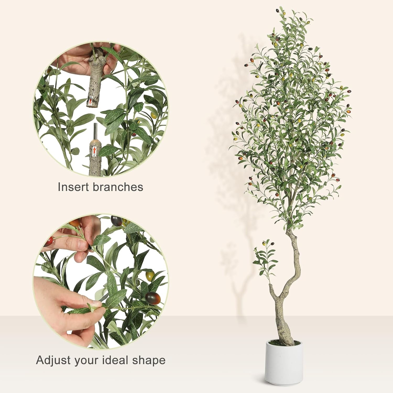 7ft Artificial Olive Tree with Handmade Seagrass Basket - Realistic Appearance with 864 Leaves and 72 Fruits, Durable Metal Structure (2 Pack)