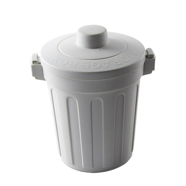 Mini bote de basura de plástico con tapa abatible para escritorio, sala de estar, hogar (gris claro)