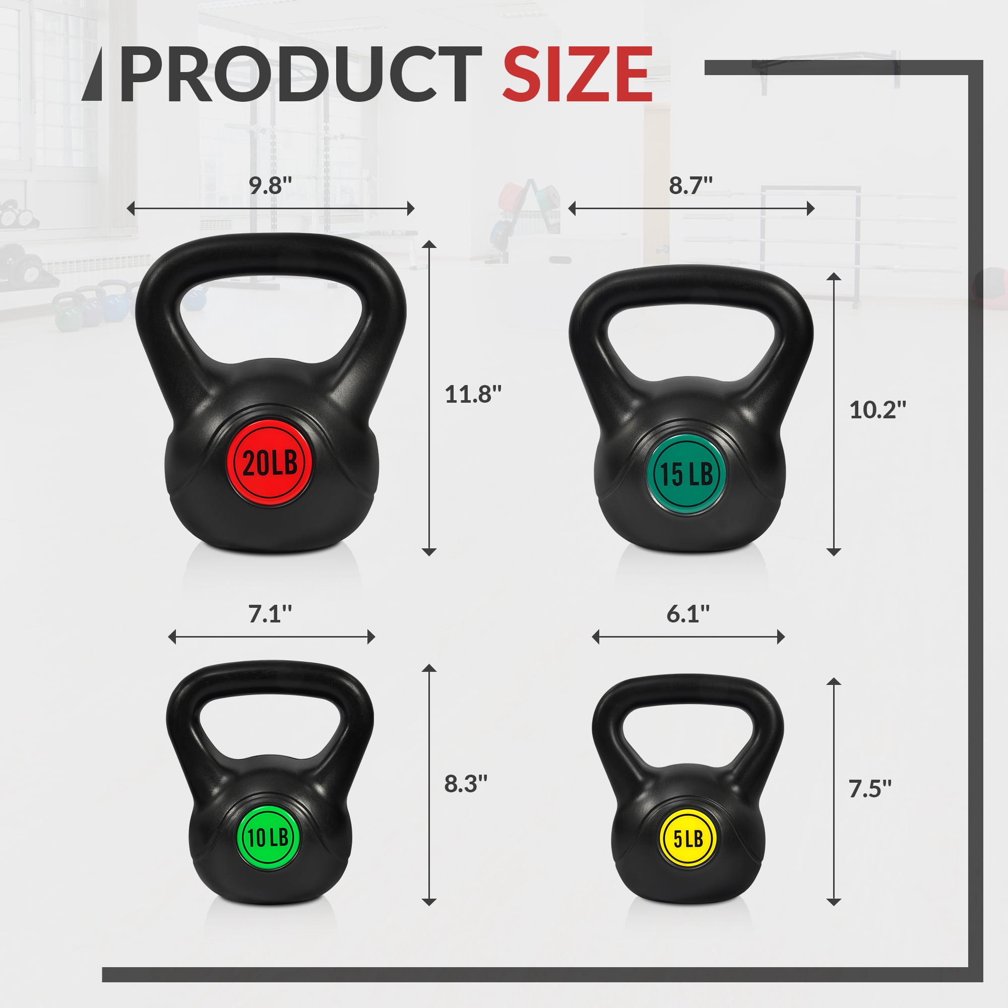 BalanceFrom Wide Grip Kettlebell Exercise Fitness Weight Set, 4-Pieces: 5lb, 10lb, 15lb and 20lb Kettlebells