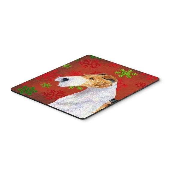 "Fox Terrier Red and Green Snowflakes Holiday Christmas Mouse Pad Hot Pad or Trivet"