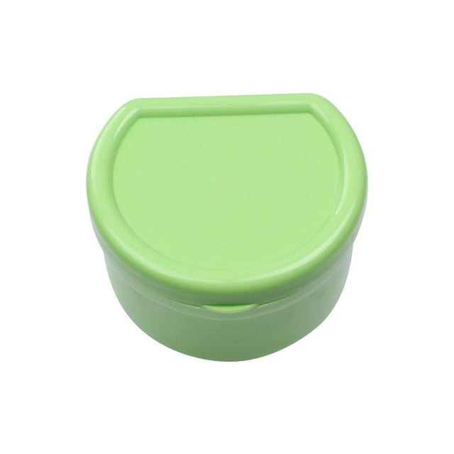 Lamoutor 2Pcs Denture Bath Case with Lid and Basket False Teeth Storage Case Box Retainer Cleaning Box((Random Color) - green and dark blue