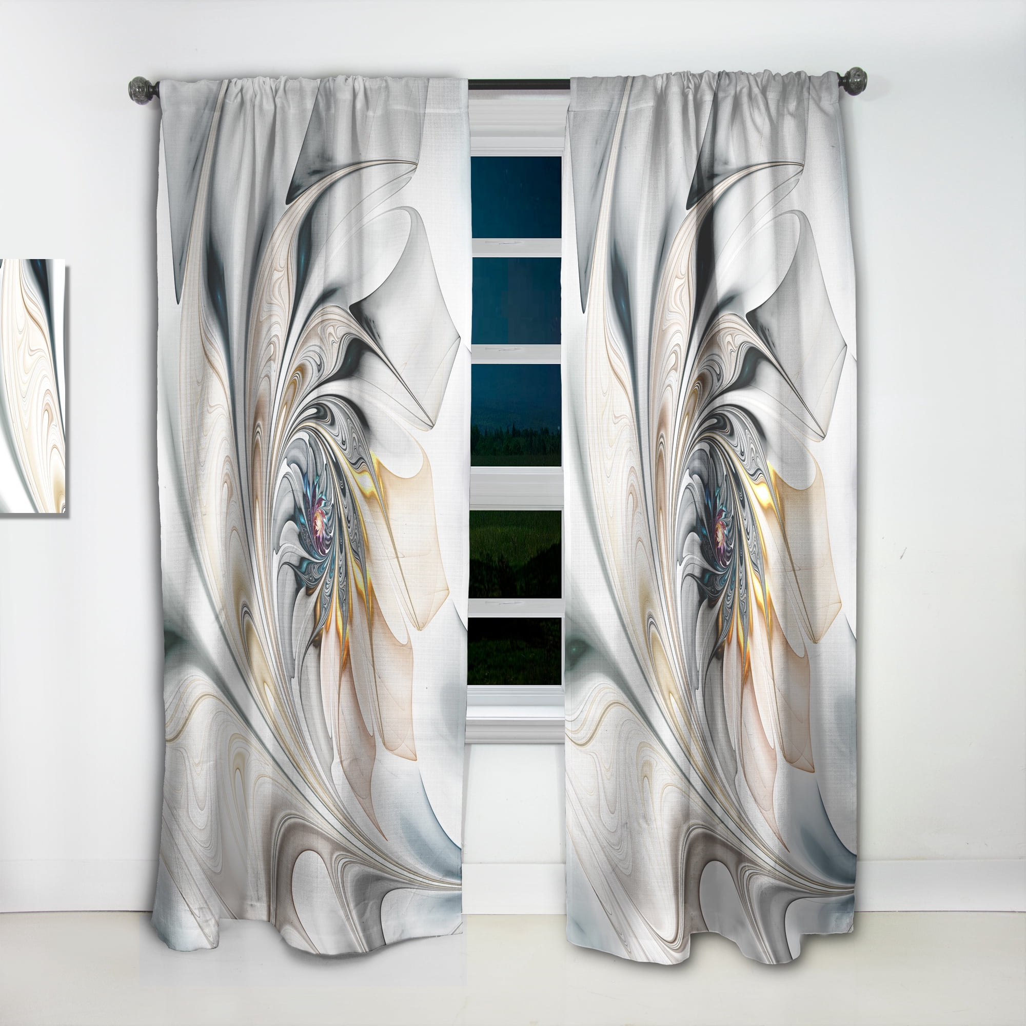 Designart 'White Stained Glass Fractal Floral Art' Modern Curtain Panel