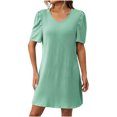 thumbnail image 1 of Staron Liquidation Robes d'Été pour Femmes Décontractées Unies Amples à Manches Courtes Printemps Mode Décontractée Manches Bouffantes Col Rond Ligne A Voyage Vacances Robe d'Été, 1 of 7