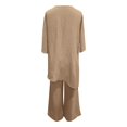 thumbnail image 5 of NMMUED Women’s Cotton Linen 2 Piece Set Summer Casual Lounge Outfit Asymmetrical Draped Top Full Length Wide Leg Pants with Pockets Loose Fit Matching Loungewear Summer Linen Sets for Women, 5 of 5