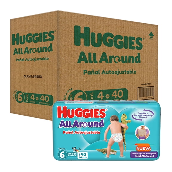 Pañales Huggies All Around Autoajustable Etapa 6 Unisex  160 piezas