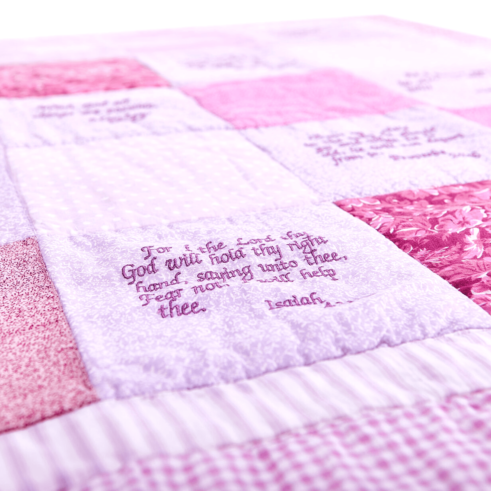 Embroidered Scripture Baby Quilt, Pink