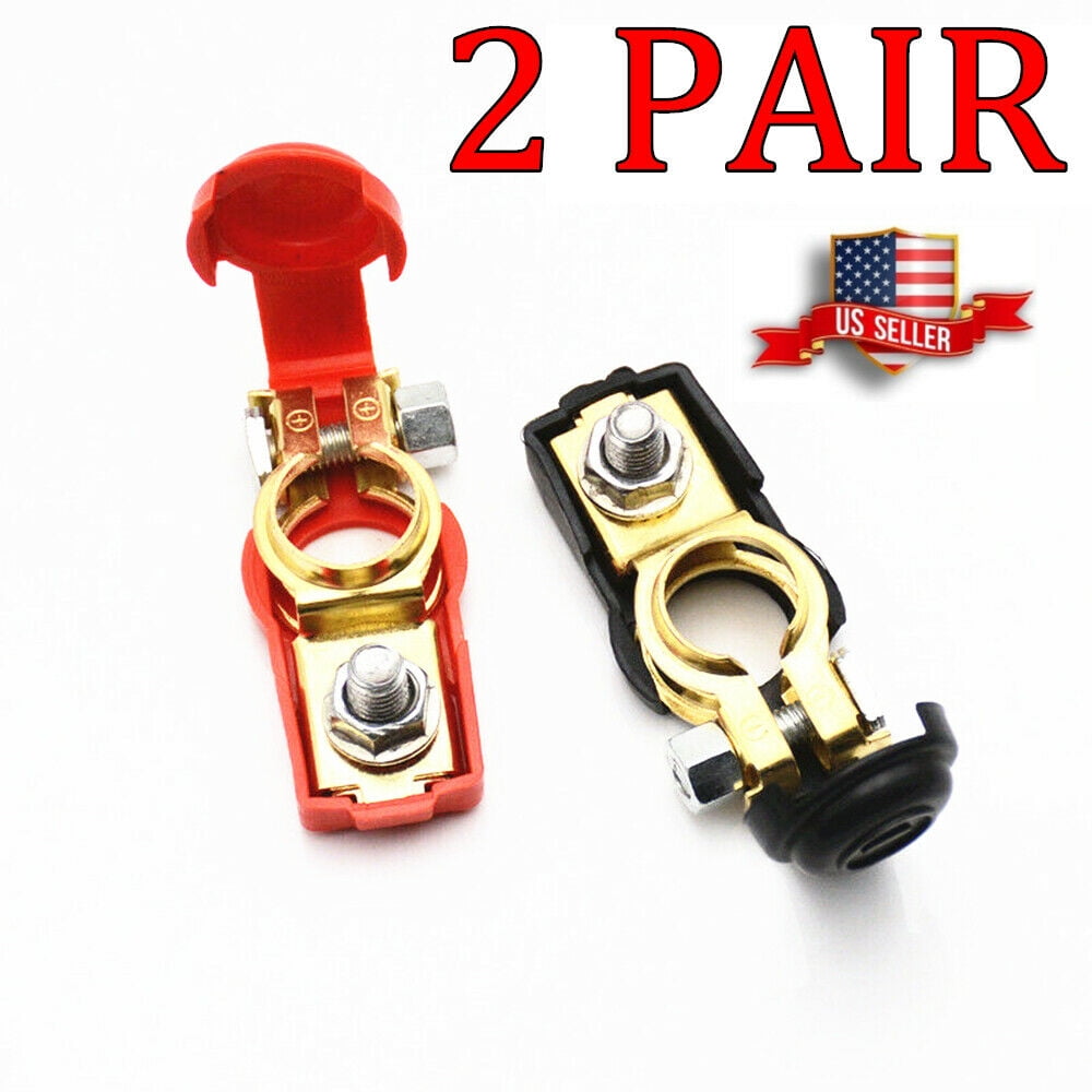 Pair Car Battery Terminal Connectors Universal Positive Negative Wire Post Clamp