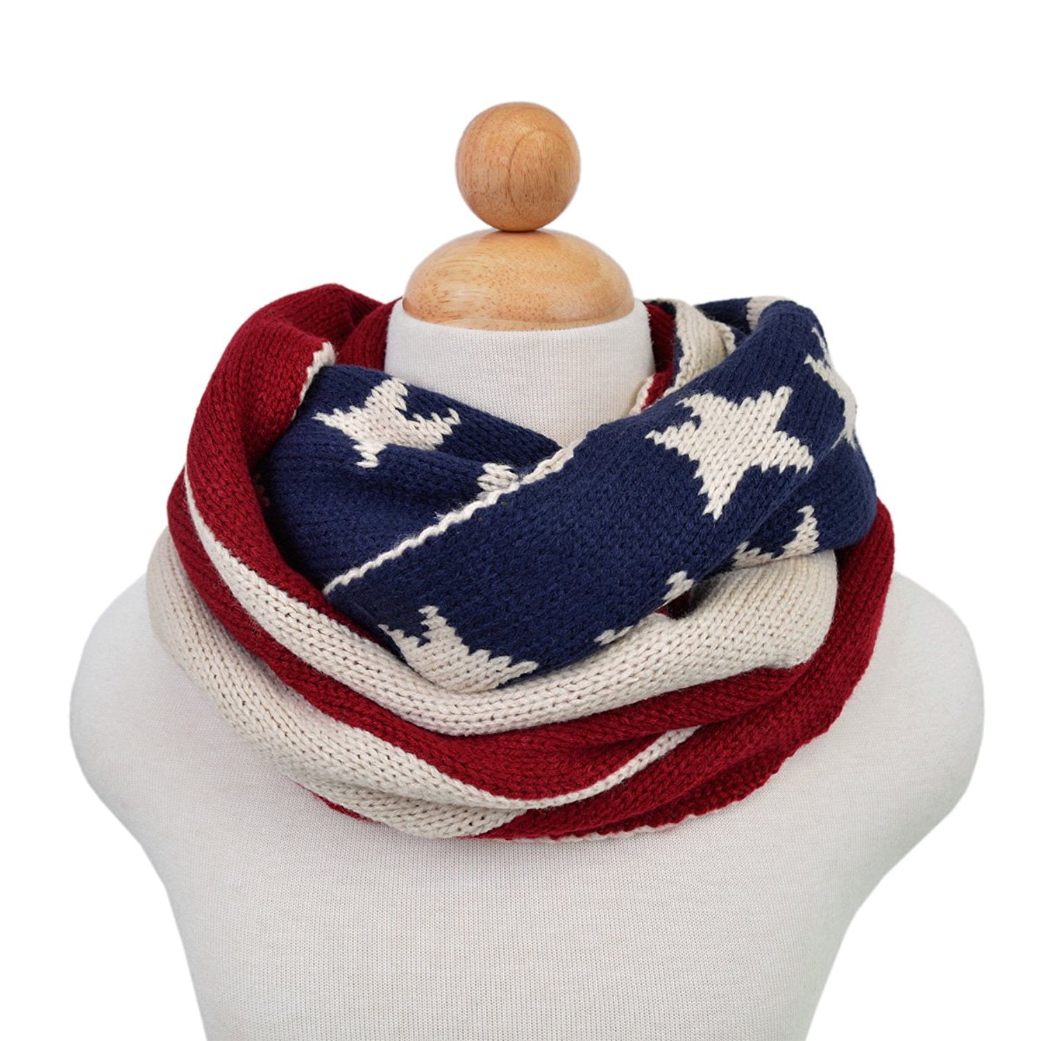 New Stylish 100% Acrylic Women Knit Patriotic American Flag Wrap Scarf Shawl 