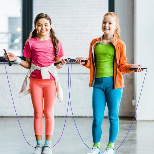WLIKKS PVC Skipping Rope Adjustable Jump Rope for Kids Multicolor Jump Rope Bulk with Plastic Handles Lightweight for Outdoor Fitness Exercise and Weight Loss, Training and Racing