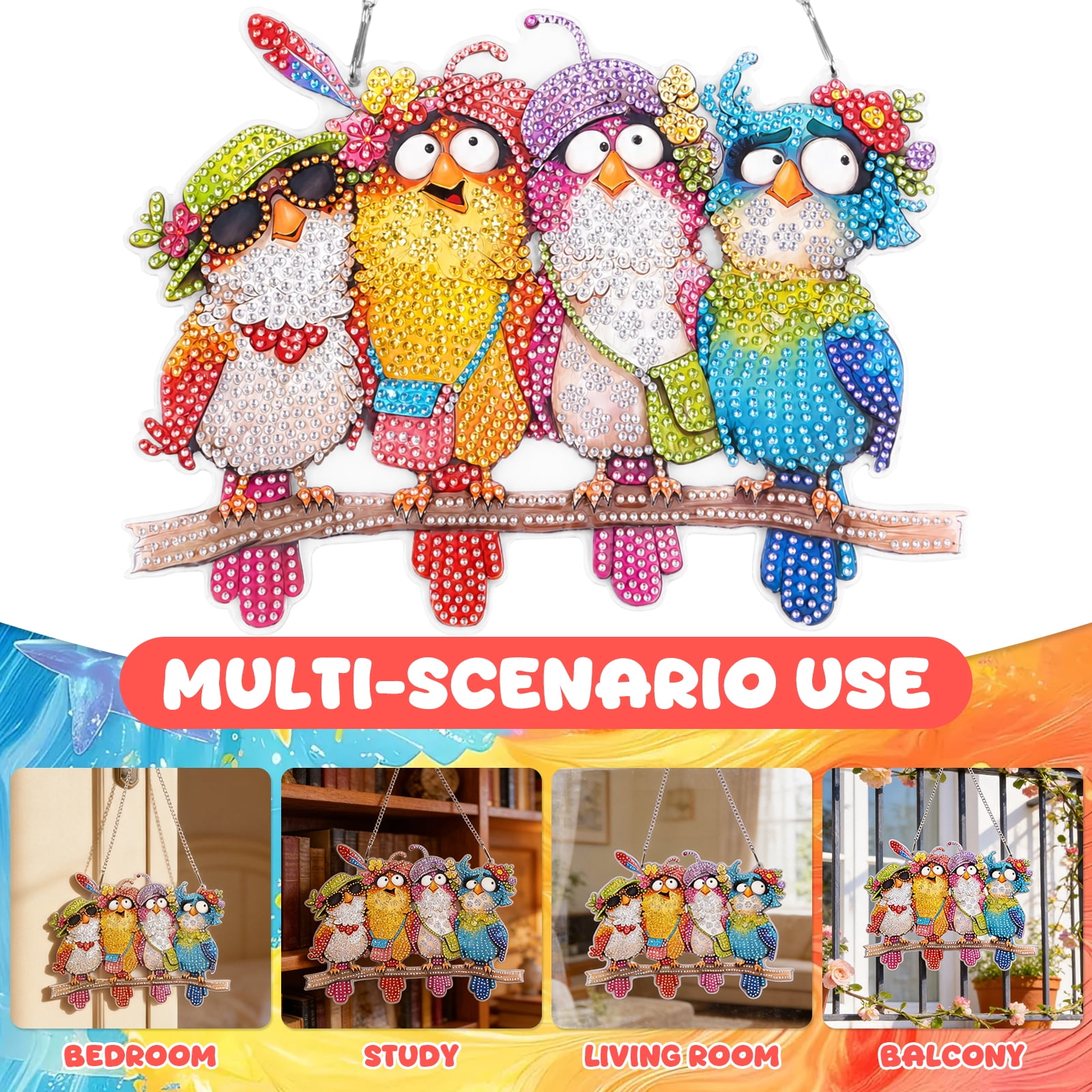Diamond Art Hanging Kit Double Sided Bird Diamond Art Window Pendant Ornament Special Shape Rhinestone for Living Room Bedroom Office Yard