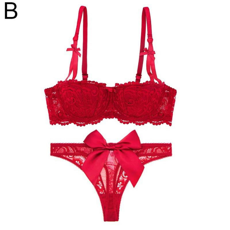 Womens Ladies Half Cup Bra Knickers Set Sexy Lace Underwear Nightwear T1p Sale Q9g4