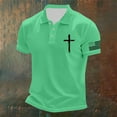 thumbnail image 2 of Polo Shirts for Men Casual Crucifix Printed Short Sleeve Button Up Collared Tops Summer Sport Breathable T Shirts for Man Light Green S, 2 of 3