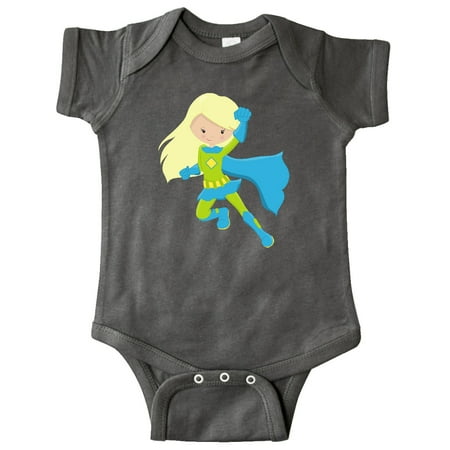 

Inktastic Superhero Girl Blonde Hair Blue Cape Blue Boots Gift Baby Girl Bodysuit