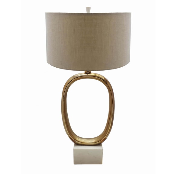 Aluminum Oval Shape Table Lamp with Cream Linen Shade - Brass