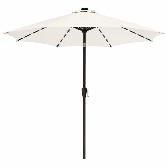 NAPWANT 9ft Outdoor Patio Umbrella with Solar LED Lights, Tilt and Crank Handle, for Deck, Yard, Pool and Garden,White