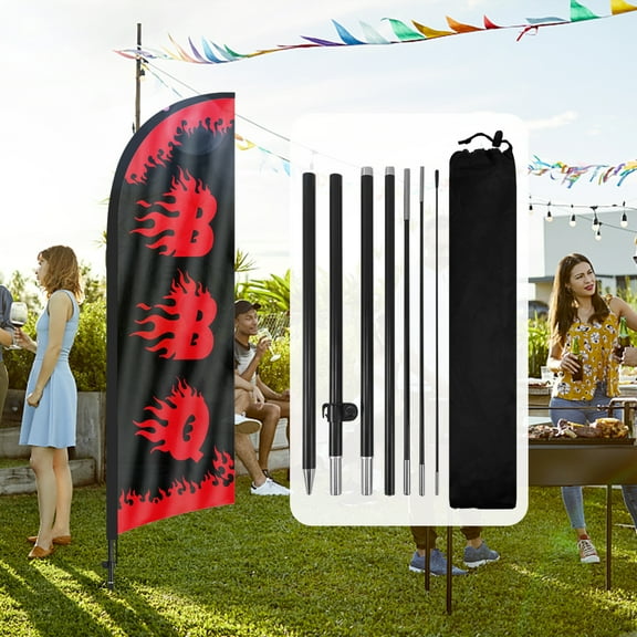 QSUM BBQ Swooper Flag and Pole Kit,8.2FT Business Advertising Feather Flag for Barbecue Sales Storefront