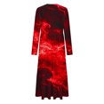 thumbnail image 4 of miqiqism Women's Elegant Dresses Juniors Long Sleeve Skirts Round Neck Smocked A-Line Dress Flowy Tiered Maxi Dress with Pockets Vintage Printed Skirts,Red,XX-Large, 4 of 4