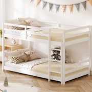 Zimtown Bunk Bed Twin Over Twin,Kids Low Floor Bunk Bed with Guard Rails for Children Boys Girls Dormitory Bedroom,No Box Spring Needed,White